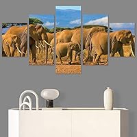 SIGNWIN 5 Panel Canvas Wall Art Modern Art Animals Dramatic Giraffe Lion Multicolor Photography Southwest for Home Decorations Ready to Hang - 60