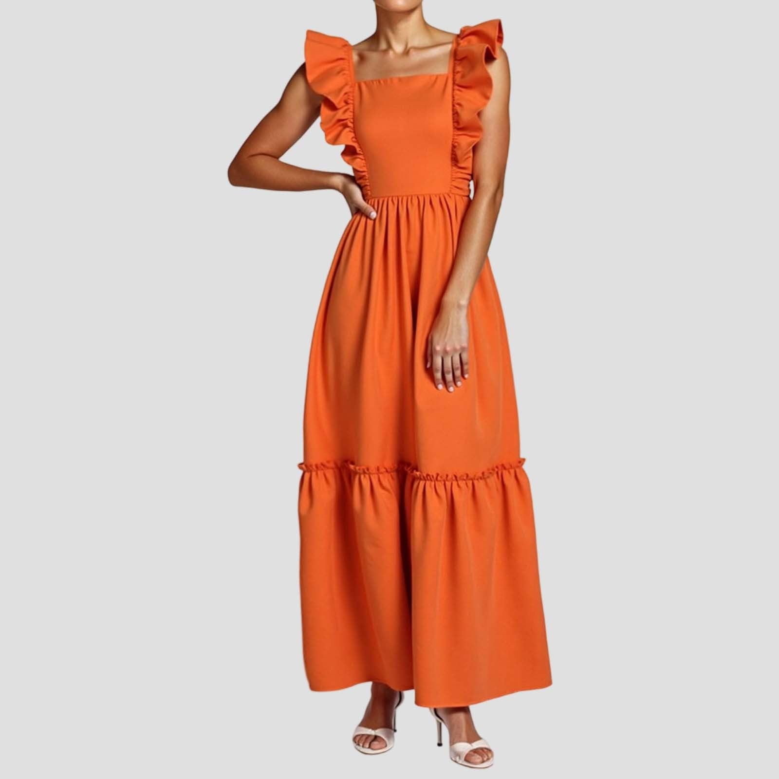 Vestidos de verano para mujer, vestido de verano para mujer, casual, acampanado, cuello redondo, manga con vuelo, cómodo, suave, transpirable, ligero, versátil, elástico, elegante, vestido diario para