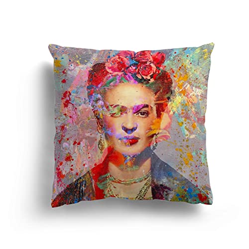 Frida Kahlo Oil Painting Pillow Case, PUREFLY Feminist Throw Pillow Cover, Vintage Pillow for Mother for Women Fit Car Cushion Couch Sofa Bed Home Decorations One Side 18" x 18"