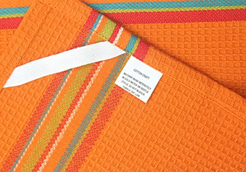 COTTON-CRAFT-Salsa-Stripe-Kitchen-Towel-Set-of-8-Pure-Cotton-Absorbent-Waffle-Weave-Dish-Towel-Dish-Cloth-Low-Lint-Reusable-Drying-Towels-Restaurant-Bar-Cleaning-Kitchen-Hand-Towel-16×28-Multi COTTON CRAFT Salsa Stripe Kitchen Towel Set of 8 Pure Cotton Absorbent Waffle Weave Dish Towel Dish Cloth Low Lint Reusable Drying Towels Restaurant Bar Cleaning Kitchen Hand Towel 16×28 Multi