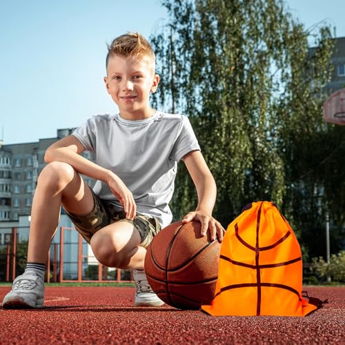 16 Pcs Basketball Drawstring Bags,Small Sports Workout Supplies,Basketball Shaped Snack Treat Backpacks(Orange)4