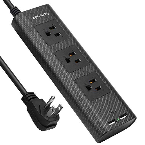 🛒 Crazy Deals Surge Protector Power Strip 10 ft Extension Cord 3 Outlet 2 USB Desktop Charging Station Fire Proof Adjustable Voltage 110-240V with Cable Tie for iPhone iPad Computer Home Office Black SUPERDANNY