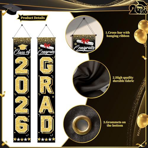 Image of PARTY KNIGHT Graduation Decorations 2026 - Black and Gold Graduation Banner Class of 2026 Congrats Grad Party Supplies Decorations Door Banner 2026 for Graduation Decor
