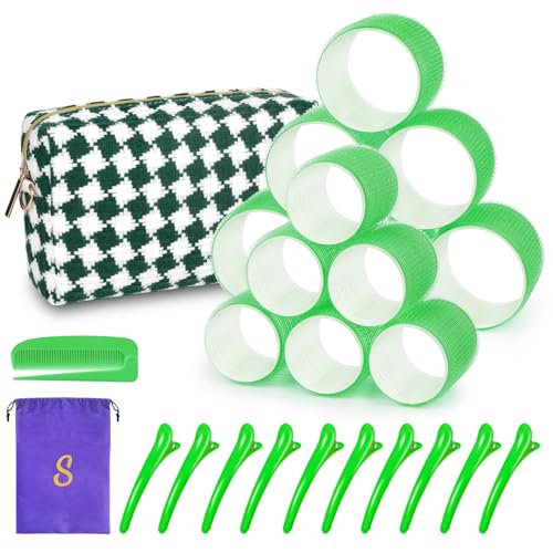 Hair Roller Set 12 pcs Heatless Self Grip Rollers With Clips and Comb, Salon Curlers for DIY Styles...
