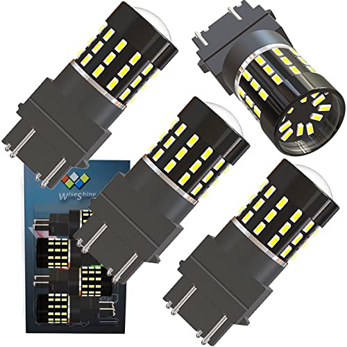 Wiseshine P27/7W W2.5x16q 3155 3156 3157 3057 3457 4057 Xenon White 6000K 54smd 3014 12V-24V Super Bright LED for Brake DRL Parking Side Marker Tail Turn Signal Rear Light Bulb Bulbs(pack of 4)