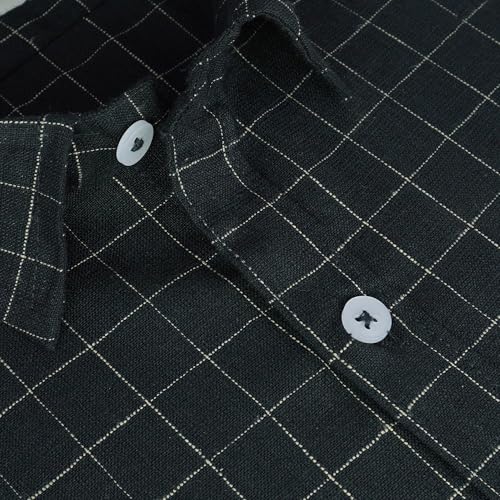 Image of GHPC Cotton Linen Checkered Half Sleeves Regular Fit Formal Shirt for Men