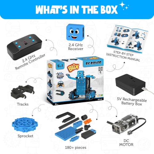 Image of BLIX RC Rover, DIY STEM Robotics kit with 180+ Pieces for Kids Aged 8+. Educational Toy to Teach How Track-Drive mechanisms Work