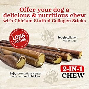 Natural Farm Chicken Stuffed Collagen Sticks with Real Chicken for Dogs (6 Inch, 5-Pack), Rawhide-Free Collagen Sticks, Odor-Free Natural Dog Chews, Long Lasting, for Small, Medium and Large Dogs