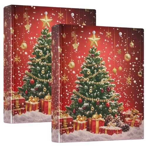 Image of Christmas Tree Gift Box 3 Ring Binder with 2 Interior Pockets 1.5 inch Binders 3 Ring Heavy Duty Fit 8.5 inch x 11 inch Letter Size for Office School, 2 Pack