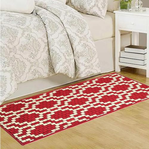 Image of Matz&More Pattern Brick Motif Runner Mat | 50x120 CM | Red Beige | Nylon Tufted Gel Baking Anti-Slip | Doormat for Home Entrance, Kitchen & Bedroom