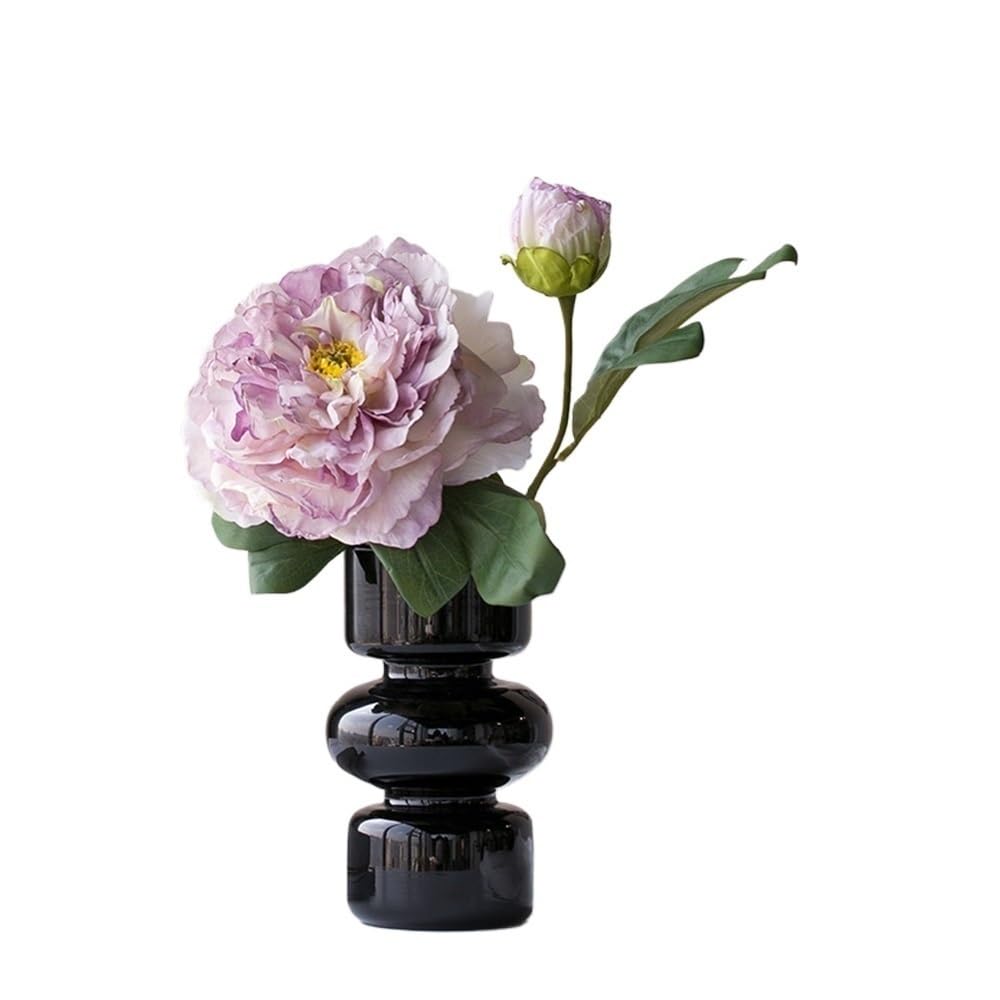Kx9Lb8d Fake Flowers in Vase Purple Guifei Peony Black Glass Vase Living Room Decorative Arrangement Chinese Table Fake Flower for home decor