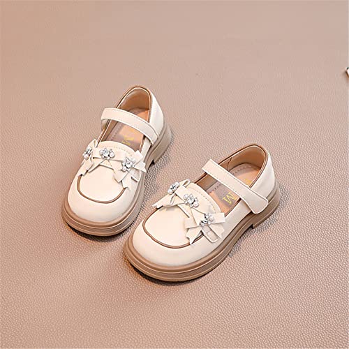 Kids Girls Mary Jane Shoes Little Kid Comfortable School Shoes Rhinestone Pearl Bowknot Dress Shoes (White, 3.5 Big Kids)2