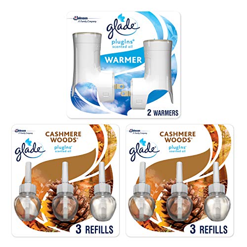 Glade PlugIns Scented Oil Starter Kit, Plug In Air Freshener and Refills, Cashmere Woods, 2 Warmers  - //coolthings.us