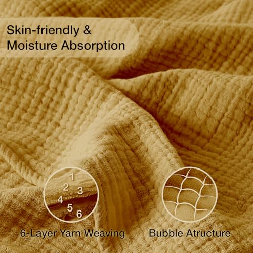 Image of 100% Cotton Muslin Blanket Large 50 inchx 70 inch, 6 Layers Breathable and Lightweight Cotton Throw Blankets for Couch, Soft Cooling Summer Gauze Blanket for Adults All Season, Mustard