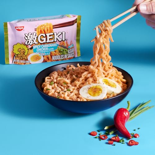 Image of Nissin Geki Chili Infused Asian Noodles, Spicy Carbonara Chicken (Pack of 20)