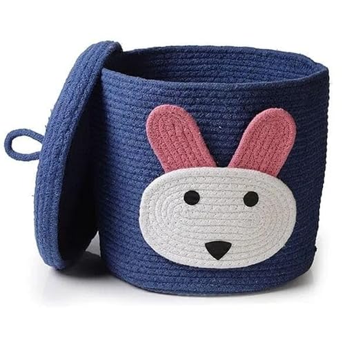 Image of Jute Basket For Storage Cotton Rope Toys Basket With Lid Handwoven Natural Foldable Laundry Hamper for Home, Office, Living Room Size 10x10 inch (RABBIT)