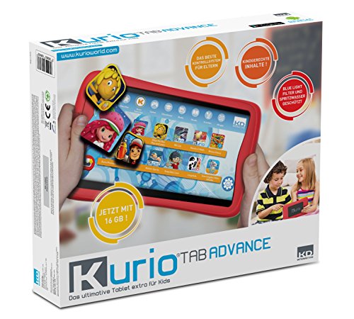 Kurio DECIIC17150 kindertablet met 7 inch multi-touch-monitor, 2 camera's, 16 GB geheugen, 1 GB RAM, Android OS, kindvriendelijk internetfilter en bumper beschermhoes, kindertab, 7 inch, ca. 17,7 cm.