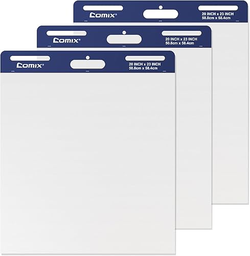 Comix Almohadilla de caballete pegajoso, papel grande de 20 x 23 pulgadas para profesores, hombres de negocios, trabajadores de oficina, papel de