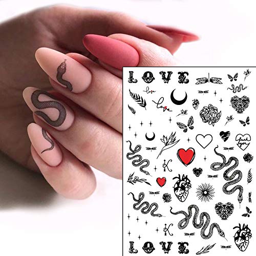 ZJMIYJ Nagelsticker,6 Pc Black Snake   Sexy Frau Nail Art Aufkleber White Flower Snake Nail Decal Nail Adhesive Sticker Decals Nail Decorations