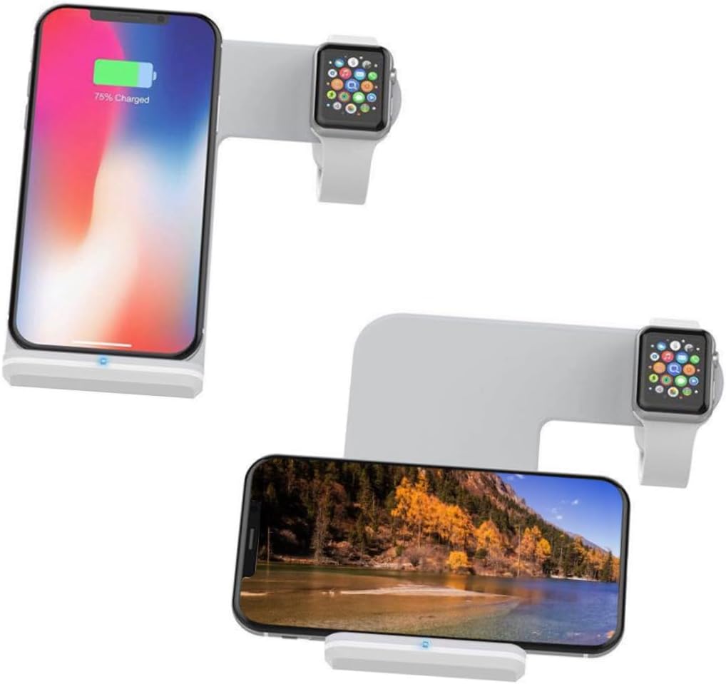 Charging Stand for Quick Charging of Watch and Phone White Compatible with Android Devices Efficient Cooling Design Convenient Viewing Angle