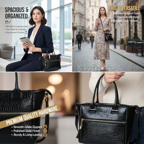 Image of AVERAA Women's Stylish Mini Handbag with Detachable Sling Strap | Croc Texture Shoulder & Crossbody Bag | Spacious Zip Closure Tote for Office, Daily & Travel Use