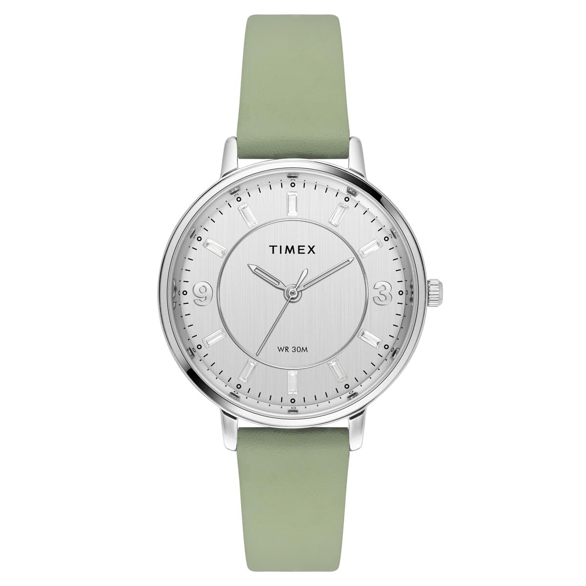 TIMEX Leather Women Silver Round Dial Analog Watch - Twel15815, Band_Green (B0D95X2JDN) Amazon Price History, Amazon Price Tracker
