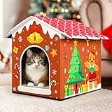 Chunful Christmas Cat Bed for Indoor, Felt Gingerbread House with Cozy Plush Cushion Comfortable Cat House for Pets Dogs Outdoor/Indoor, 16.5 x 13 x 16.5 Inch