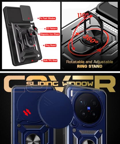 Image of WOW IMAGINE Tough Armor Bumper Mobile Back Case for Vivo X300 Pro 5G | Sliding Camera Cover | Shock Proof 360 Protection | Hybrid PC + TPU | Ring Holder with Kickstand - Blue