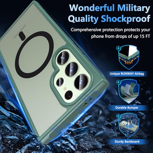 Image of OWKEY for Samsung Galaxy S24 Ultra Case 6.8'', Magnetic S24 Ultra Case Compatible with Magsafe, [Shockproof Military] Translucent Back Slim Bumper Cover Phone Case Samsung S24 Ultra, Green