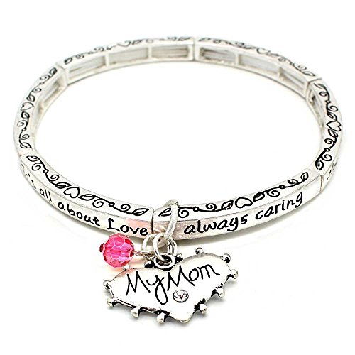 KIS-Jewelry All About Love Charm Bracelet, Mom' - This Silver Plated Stretchy Bangle Bracelet is The Making Any Mom Feel Special and Loved