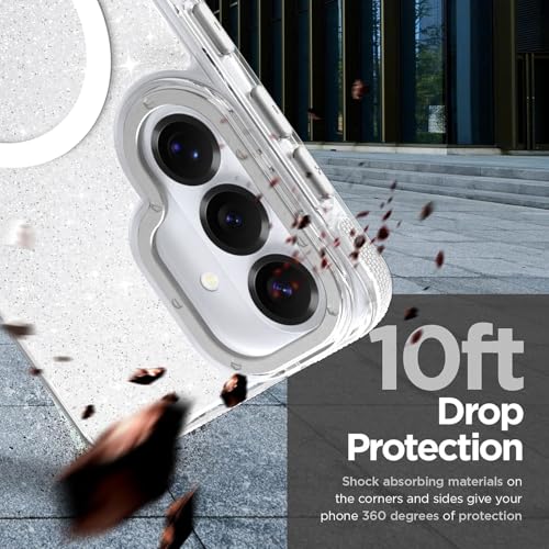 Image of Magnetic Case for Samsung Galaxy S26 Plus [Compatible with Magsafe] [Bling Glitter Fluorescent Design] [1 Screen Protector] Slim Translucent Matte Case for Galaxy S26 Plus 6.7 inch, White