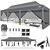 Cobizi 10×30 pop up canopy tent with sidewalls heavy duty easy set up outdoor canopy with mosquito net pop up screen tent for parties screened in canopy with net for backyard with roller bag gray  urban country home decor