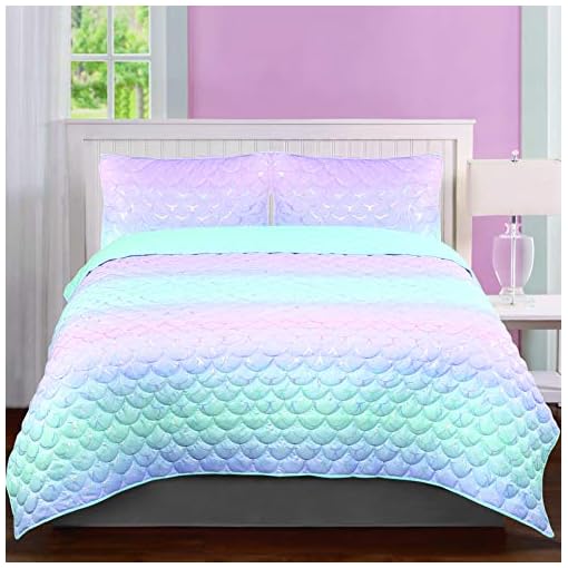 Tadpoles Girls Mermaid Pattern Quilt Set, Full Size, Iridescent