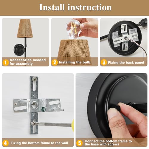 Wall-Sconces-Set-of-2-Retro-Industrial-Wall-Lamps-with-Pull-Chain-Bathroom-Vanity-Sconces-Wall-Lighting-with-Rattan-Fabric-Shade-Indoor-Wall-Lights-for-Bedroom-Living-Room-Corridor-Kitchen-Woven Wall Sconces Set of 2 Retro Industrial Wall Lamps with Pull Chain Bathroom Vanity Sconces Wall Lighting with Rattan Fabric Shade Indoor Wall Lights for Bedroom Living Room Corridor Kitchen Woven