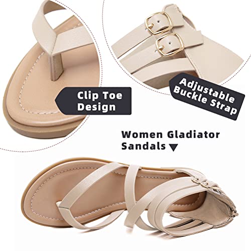 SHIBEVER Gladiator Strappy Sandals for Women: Dressy Summer Comfortable Flat, Back Zipper Roman Comfy Womens Sandals2