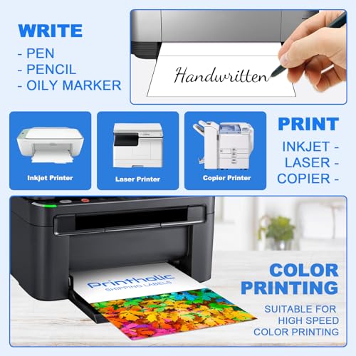 Printholic 1000 Half Sheet Self Adhesive Shipping Labels for Laser & Inkjet Printers - 500 Sheets, 2 per Page Shipping Labels, 8.5\" x 5.5\" Half Sheet Labels - Thumbnail 3
