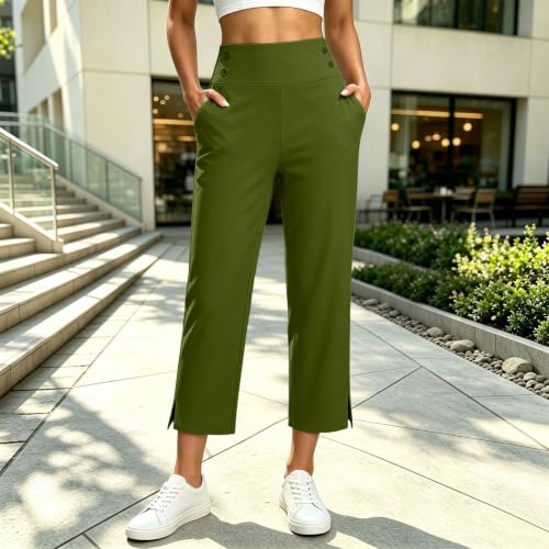 Women's Wide Leg Casual Pants High Waist Ankle Slit Hem Side Pocket Pants - image 2