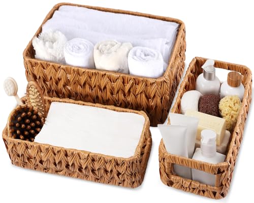 XLHOMO Bathroom Wicker Baskets Large for Shelves, Organizing, Waterproof Woven Storage with Handle...