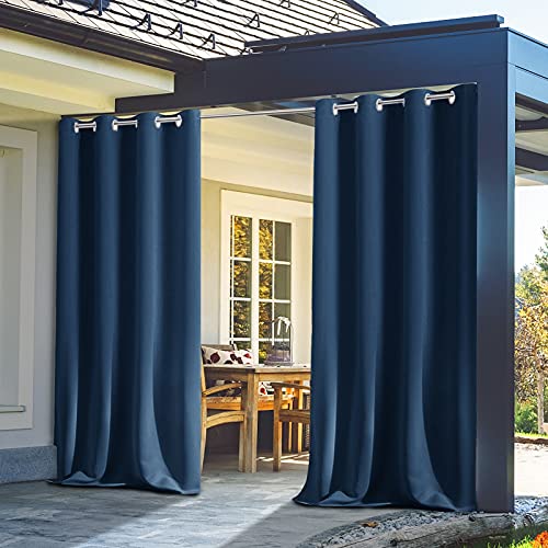 Outdoor Vorhänge, Wasserdicht Verdunkelungsvorhang mit Ösen, Outdoorvorhänge mit UV Schutz Wasserabweisend Blickdicht für Pavilion Balkon Garten Patio ( Farbe :Navy, Größe :L150XH166cm-1 Stücke) Cover