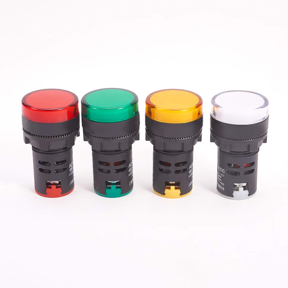 Othmro 8-Pack LED Indicator Lights - 22mm Mounting Hole, DC 110V, Chrome Metal Shell, Red Warning Lamps For Car, Boat, DIY