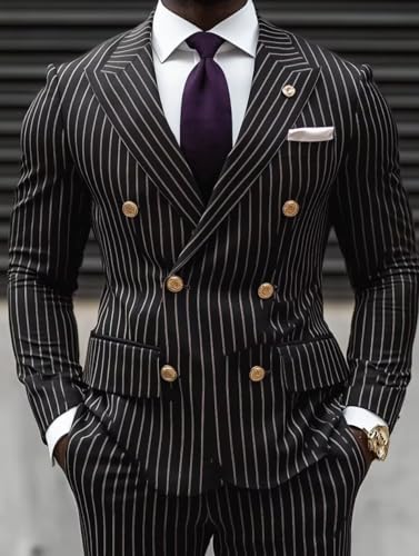 Pinstriped Suit Men Slim Fit 2 Piece Double Breasted Suits Blazer and Pants Sets Wedding Prom Tuxedos 20252