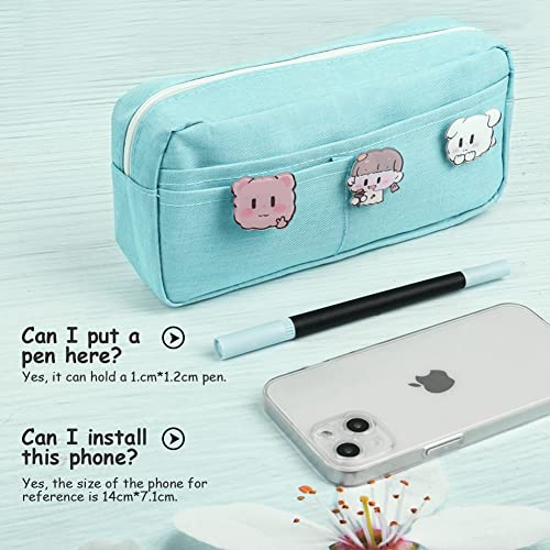 Vicloon Expandable Big Capacity Stationery Pen Bag Makeup Bag Middle School College Office Organizer with 3 Brooch for Student Teens Girls Adults (Blue) - Image 4