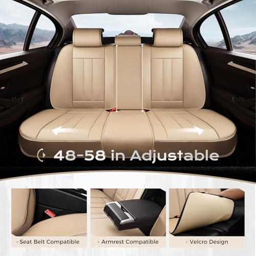 Image of Coverado Car Seat Cover, Cover for Cars Full Seat, Premium Leather, Universal Fit Waterproof Seat Protectors, Car Seat Cushion Non-Slip for Most Cars-Beige
