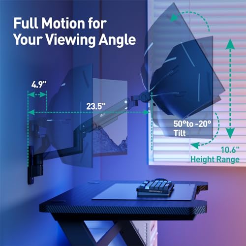Image of WALI Monitor Wall Mount for 17-49 Inch Ultrawide Screens, Heavy Duty Single Monitors Mount Holds 44 lbs, Full Adjustable Wall Mount Monitor Arm, 75x75 /100x100mm VESA (GSWM001XL-P), Black