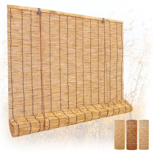 暑さ対策 すだれ 野外品簾 目隠し 天然竹簾 【Hssnbkg ブランド直販 簾 屋外 原色の黒線 - 幅175cm×丈80cm】防水 葦のカーテン 日よけ シャッター ロールカーテン 通気性 ドアと窓のシェード 昇降装置付き 屋外/屋内装飾用 お手入れが