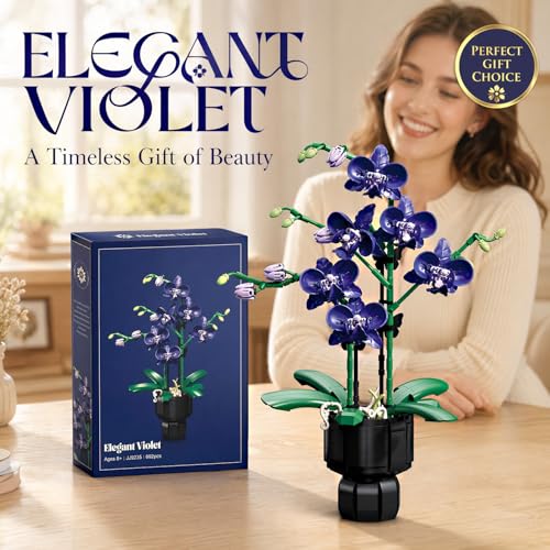 serfiman Orchid Building Blocks Set, Purple Fake Orchid with Vase, Floral Botanical Collection for Girl, Artificial Flower Kit, Ideal Gifts for Women on Birthday, Mother's Day SF-JX-JJ9235 — view 4