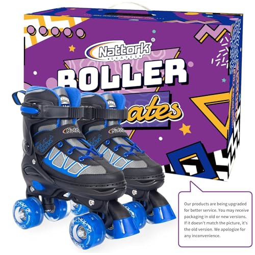 Image of Nattork Children's Roller Skates for Boys, Blue Adjustable Roller Skates for Toddlers Aged 4, 5, 6 and 7 Years for Beginners in Outdoor Sports, Best Birthday Gift for Children