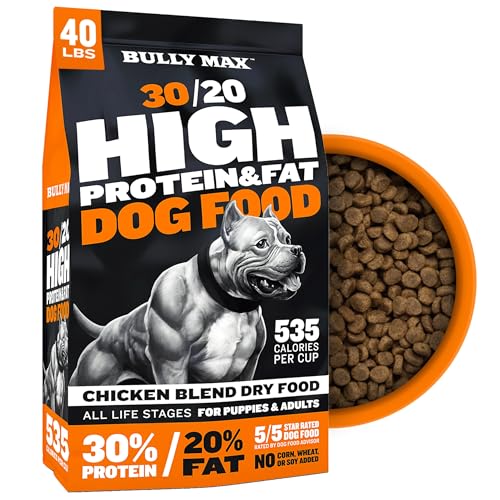 Bully Max Dry Dog Food for Adult & Puppy - High Protein & Fat for Muscle & Weight Gain - High Performance Healthy Dog Food Supplements - Small & Large Breed (535 Calories Per Cup), Chicken, 40 lb. Bag