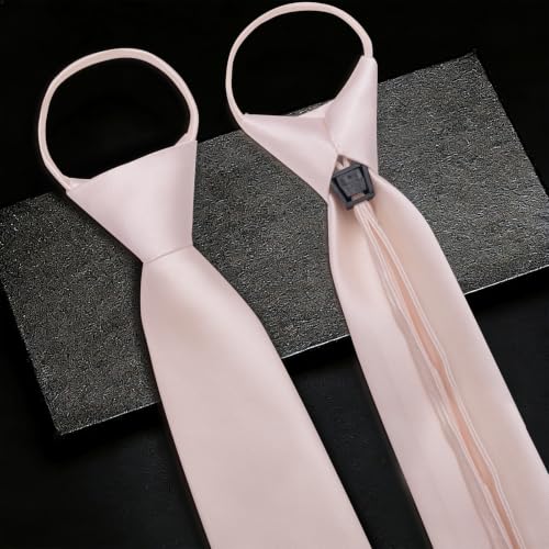 Image of YourTies Zipper Tie for Men Adjustable Pre-Tied Neckties Pocket Square Set | Solid Color Satin Pre Tied Mens Tie Pocket Square Gift Box Set,Formal Casual Wedding Business Party,for Suit Shirt Tuxedo