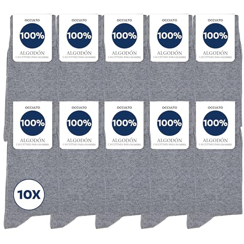 Occulto calcetines 100% algodón hombre pack de 10, pack de 20 (modelo: Ingo) 10 Pares | Gris 43-46